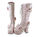 Handgemaakte roze PU lederen 9cm hak van Lace-up Sweet Lolita Boots