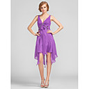 Sheath/Column V-neck Asymmetrical Short/Mini Chiffon Cocktail Dress
