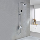 Digital LCD Screen Chrome Finish Thermostatic Contemporary Style Shower Faucets with 8" Showhead + Handheld