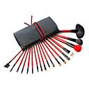 18pcs Animal Hair Makeup Brushes Set Black&Red Bag Red Handl
