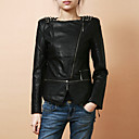 Stylish Long Sleeve Collarless PU With Zipper Party/Office Jacket