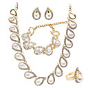 Faux Pearls In CZ Drops Bridal Necklace, Bracelet, Ring And Earring Set