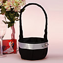Flower Basket In Black Satin With With White Sash
