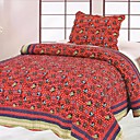 3PCS Car Pattern Red Cotton Queen Size Quilt Set