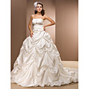 Ball Gown Spaghetti Straps Taffeta Chapel Train Wedding Dress