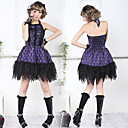 Manga Curta Preto rendas de algodão Punk Estilo Gótico Vestido Lolita