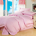 4PCS Heather Pink Solid Cotton Duvet Cover Set