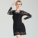 Bioplazm Sheer Lace Chiffon Long Sleeve Dress(Black)
