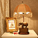 40W Nature Inspired Table Light with Umbrella-Shaped Fabric Shade and Painting Resin Lampstand