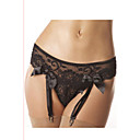 Women's Black Sexy Lace Bow Panties with Suspenders