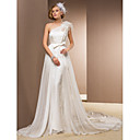 Sheath/Column One Shoulder Court Train Chiffon And Organza Wedding Dress
