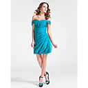 Sheath/Column Off-the-shoulder Knee-length Organza And Stretch Satin Cocktail Dress