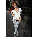 Frauen Wrap V Neck Slim T-Shirt