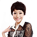 Capless Kurze Chestnut Brown Curly Echthaar Perücken Side Bang
