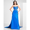 Sheath/Column Strapless Court Train Stretch Satin Evening Dress