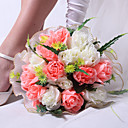 Pretty Round Shape Pink & White Satin Rose Wedding Bridal Bouquet