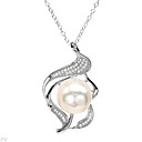 16 pollici Elegante nuovissimo perla Collana in Argento
