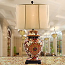 40W Rustic Table Light with Fabric Shade and Painted Porcelain Lampstand