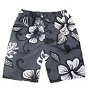 Men’s Beach Casual Black And White Ash Flower Pattern Trunks