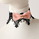 Handmade Pink Bow Black Lace Sweet Lolita Necklace