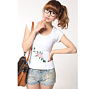 Donna in cotone da ricamo floreale T-Shirt