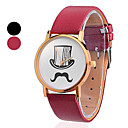 Männer und Frauen Hat Schnurrbart-Muster PU-Analog-Quarz-Armbanduhr (farbig sortiert)