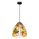 80W Artistic Tiffany Pendant Light with Colorful Nature Shell Material Integrated Shade in Butterfly and Sakura Pattern