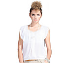 changeshe1122229011 Fashion Fit Pleat Lotus Sleeve Cream Chiffon T Shirt