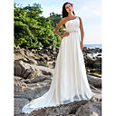 A-line One Shoulder Chapel Train Chiffon Wedding Dress