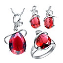 18K Hot Plated With Red Crystal Women's Including Pendant Earrings Rings