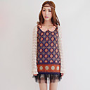 Vrouwen Mesh Splitsen Print Lace jurk met lange mouwen