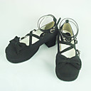 Handmade Black PU Leather 4.5cm High Heel Classic Lolita Shoes with Bow