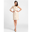 gaine / colonne une shouler genou longueur dentelle et robe de cocktail en satin