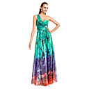 A-line/Princess One-shoulder Floor-length Printed Chiffon Evening Dress
