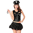 Sexy Cool Black Polyester Police Officer Uniform with Badge and Handcuffs(5 Pieces)