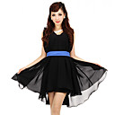 BIOPLAZM Summer Korea Black Ruffle Chiffon Sleeveless Fairy Dress