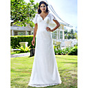 Sheath/Column V-neck Sweep/Brush Train Lace Wedding Dress