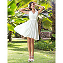 A-line V-neck Knee-length Chiffon Wedding Dress With Removable Belt
