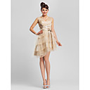 robe de cocktail A-ligne de v-cou court / mini tulle