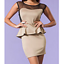 Apricot Peplum Dress with Mesh Hollow-out Back
