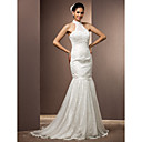 Trumpet/Mermaid High Neck Court Train Lace Wedding Dress With Removable Train