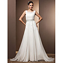 A-line/Princess Scoop Sweep/Brush Train Chiffon Wedding Dress