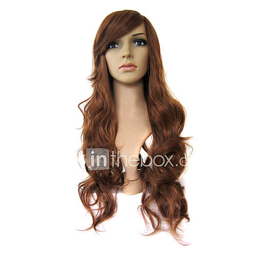 long hair with side swept bangs and. Long Curly Auburn Hair Wig